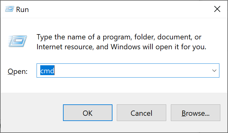Windows 10 Run cmd dialog;